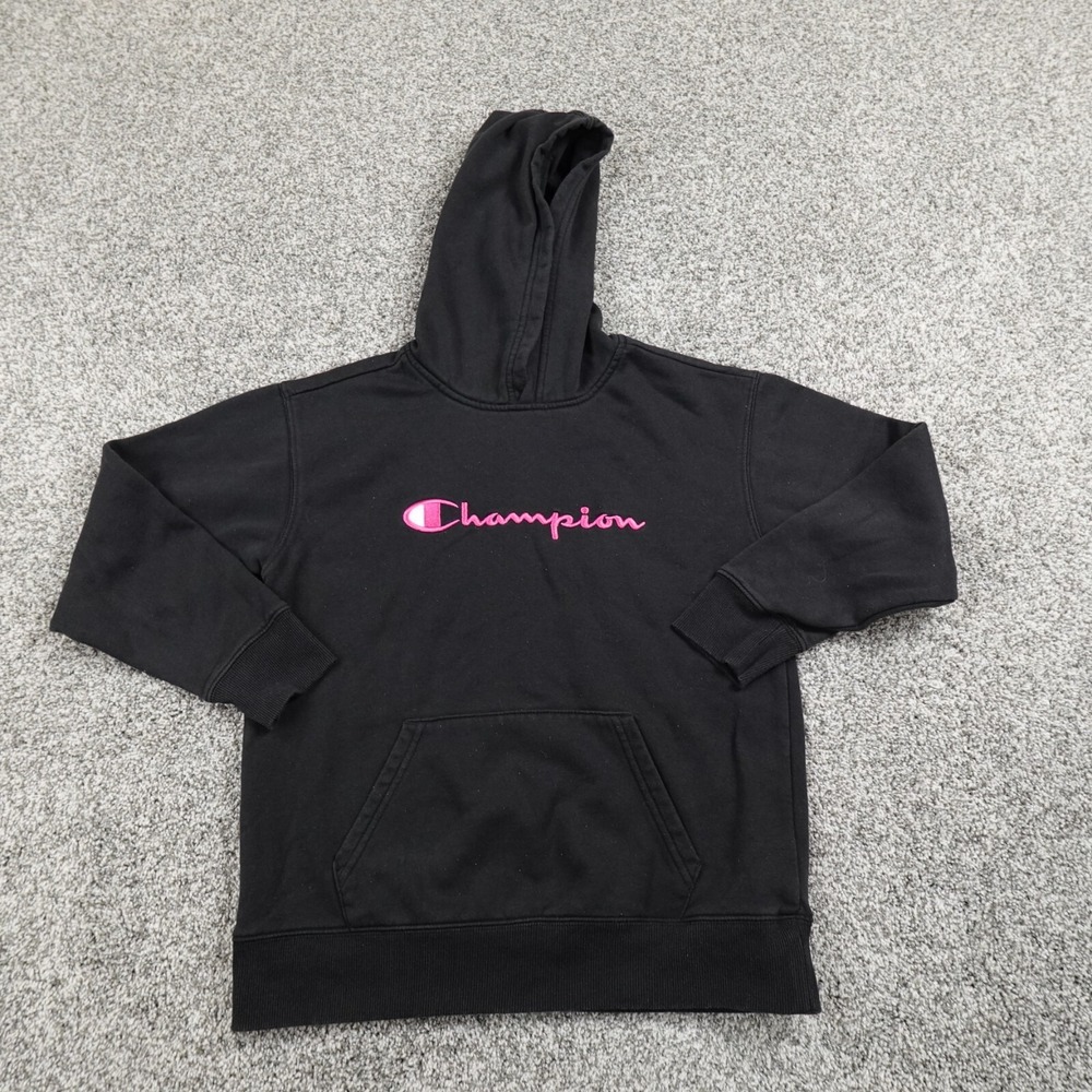 Champion Sweater Girls XL Black Logo Pullover Sweatshirt Hoodie Casual Athletic
